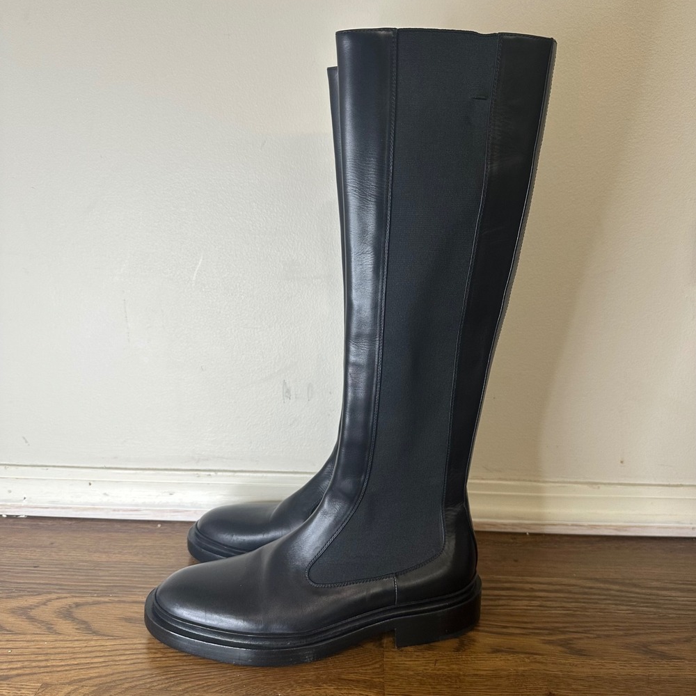Jil Sander Black Leather Knee High Boots Elastic Sides 39.5 New w/Imperfections - Picture 3 of 11